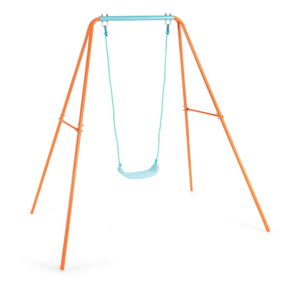 Outdoor Kids Swing Set with Heavy-Duty Metal A-Frame and Ground Stakes