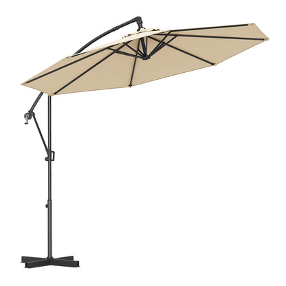 10 Feet Offset Hanging Umbrella with Base and Infinite Tilt