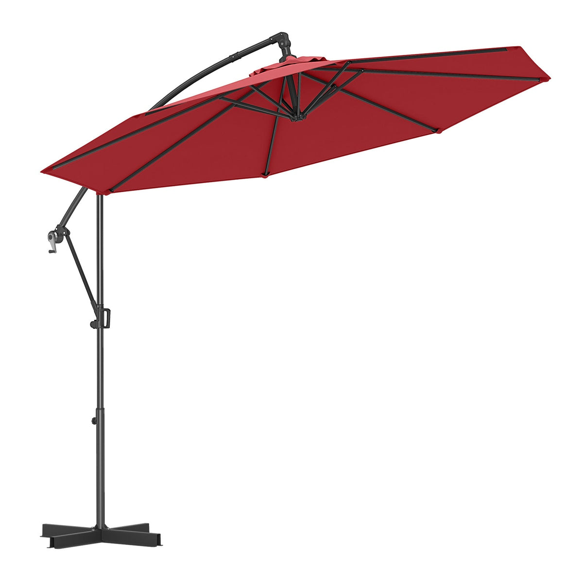 10 Feet Offset Hanging Umbrella with Base and Infinite Tilt