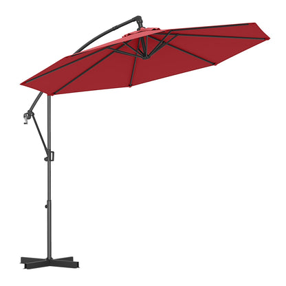 10 Feet Offset Hanging Umbrella with Base and Infinite Tilt