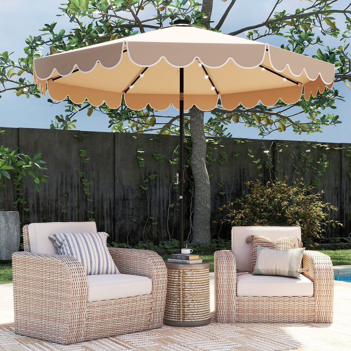10 Feet Solar Patio Umbrella with 24 LED Lights