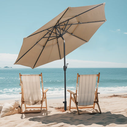 10 ft 3-tier Vented Patio Umbrella with Push Button Tilt-Brown