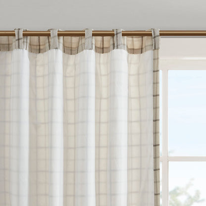 Plaid Rod Pocket Curtain Panel with Fleece Lining - Natural 50x95