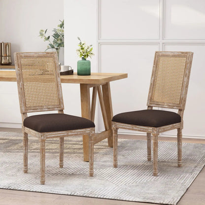 French Country Dining Chair with Rectangular Cane Backrest and Upholstered Seat