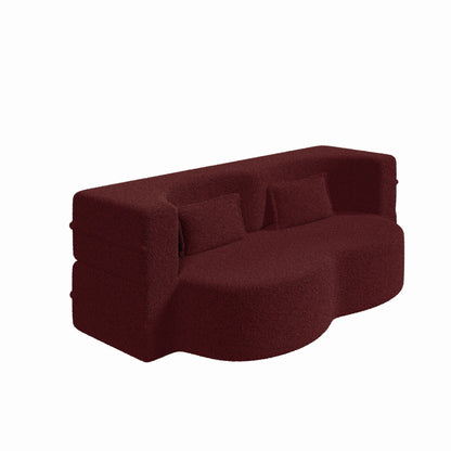 Modern Floor Futon Sofa Bed with Teddy Fabric and Two Pillows - Multiple Colors