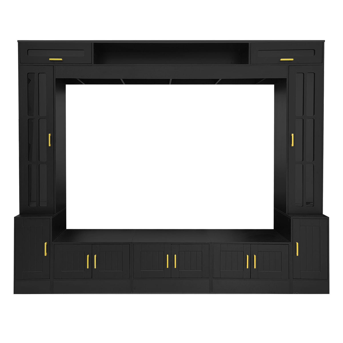 Wall Unit Entertainment Center with Glass Doors - White or Black
