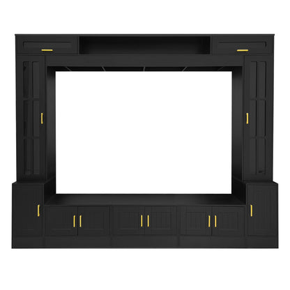 Wall Unit Entertainment Center with Glass Doors - White or Black