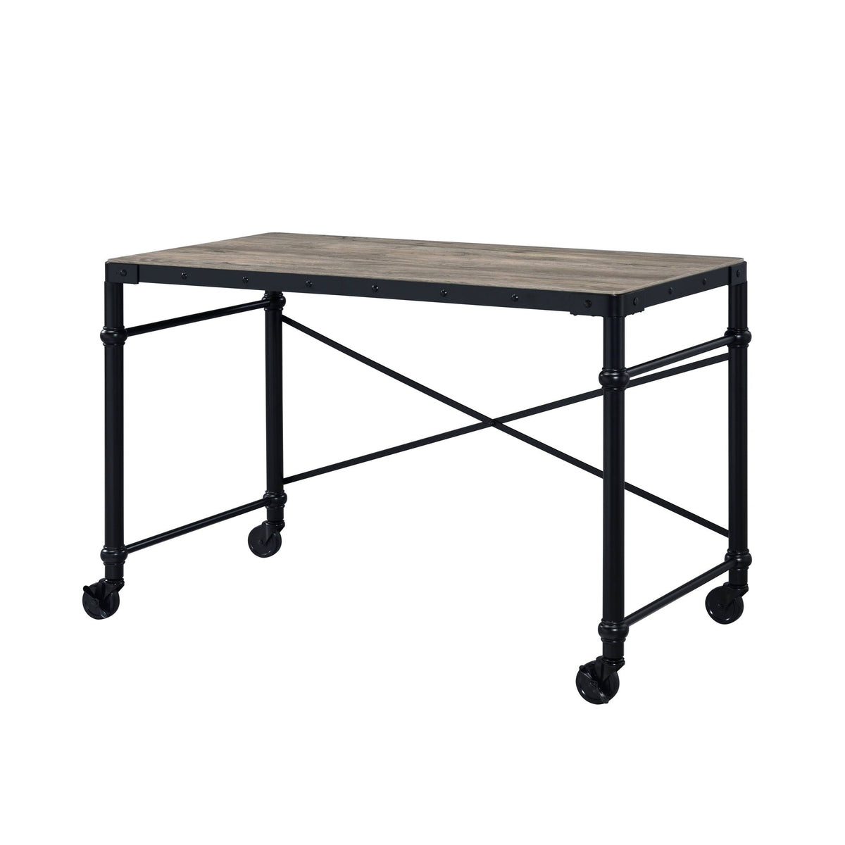 Rustic Writing Desk with Wheels - Black / Oak