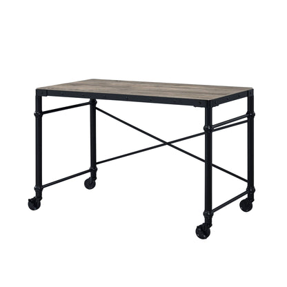Rustic Writing Desk with Wheels - Black / Oak