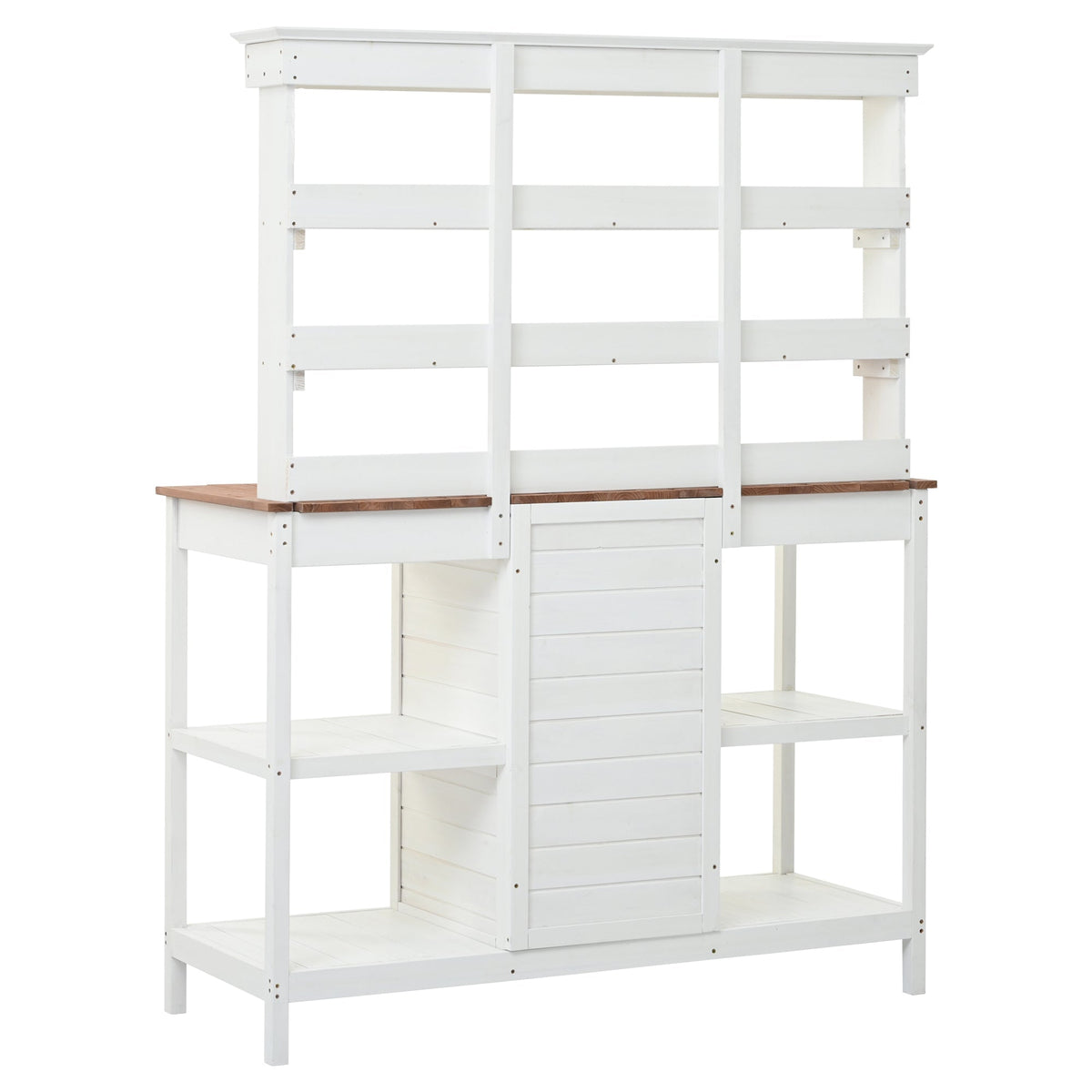 66" Farmhouse Potting Bench Table with Drawers and Shelves - Natural Fir