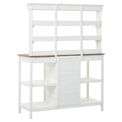 66" Farmhouse Potting Bench Table with Drawers and Shelves - Natural Fir