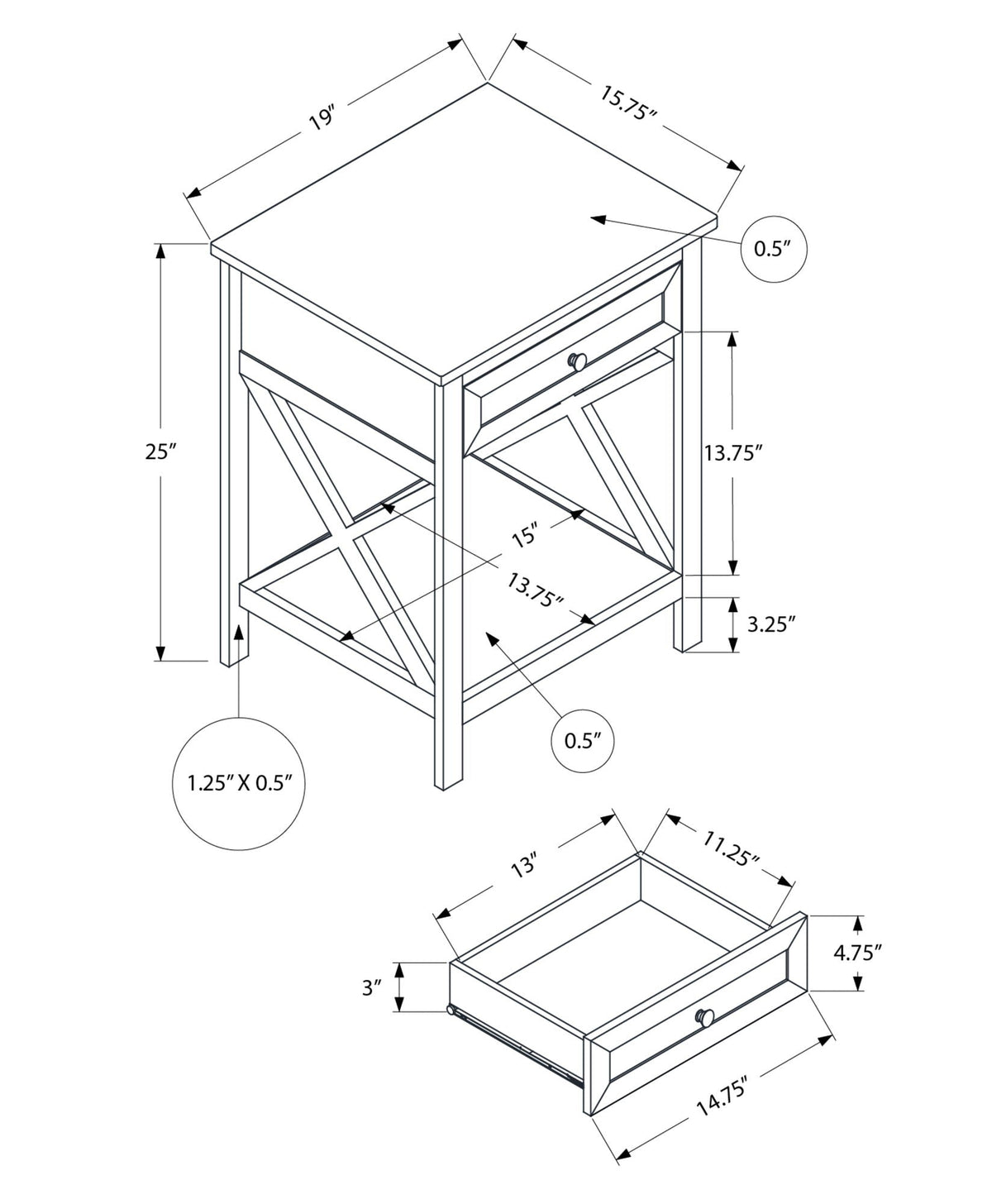 Accent End Table with Storage Drawer - Transitional Style - Black, White, or Dark Gray