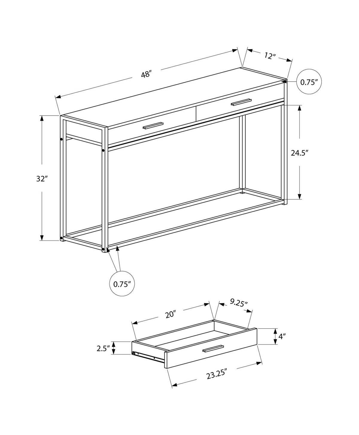 Accent Console Table with Storage Drawers - Wood & Metal
