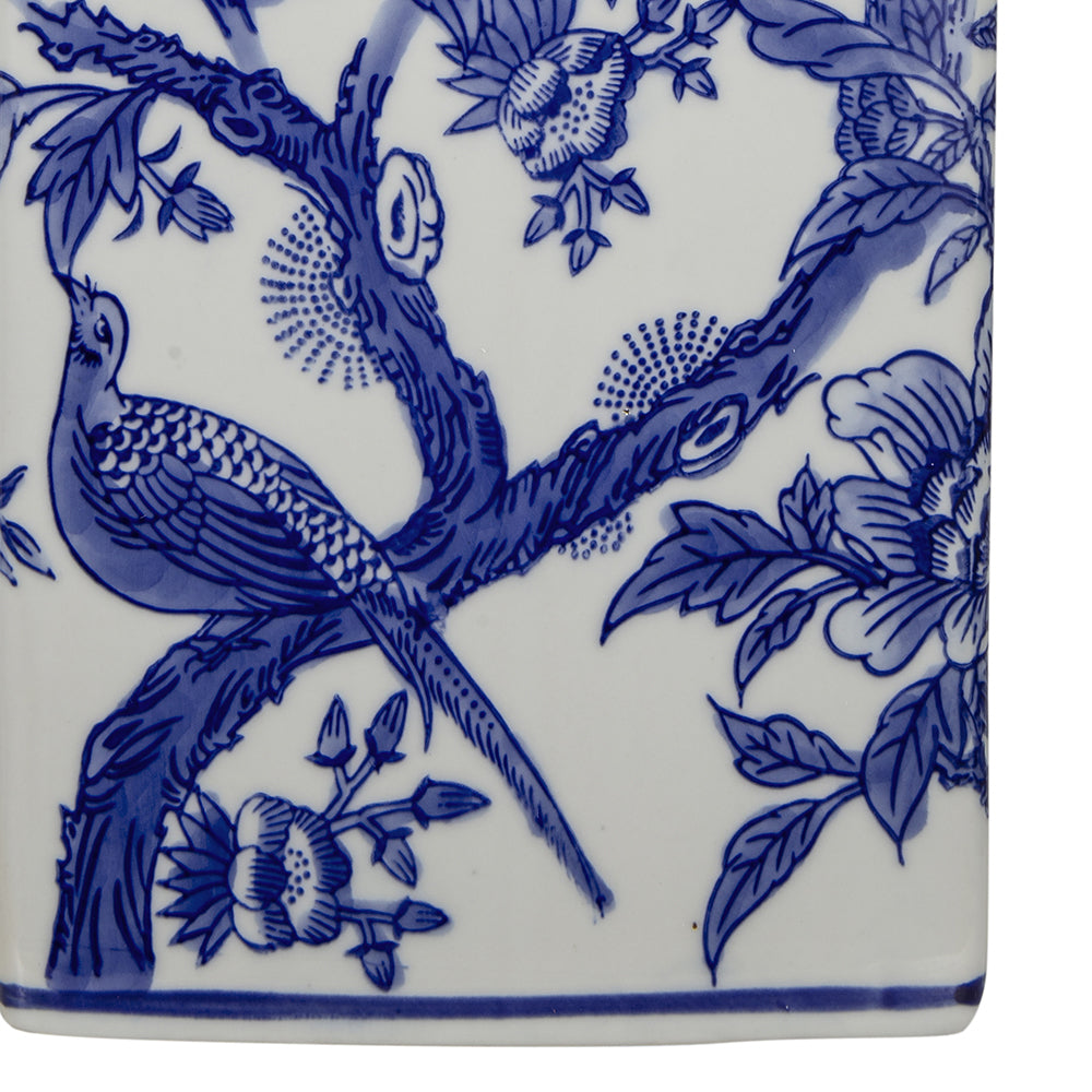 Blue and White Ceramic Vase Table Lamp with Linen Shade - White + Blue