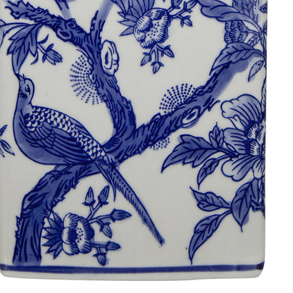 Blue and White Ceramic Vase Table Lamp with Linen Shade - White + Blue