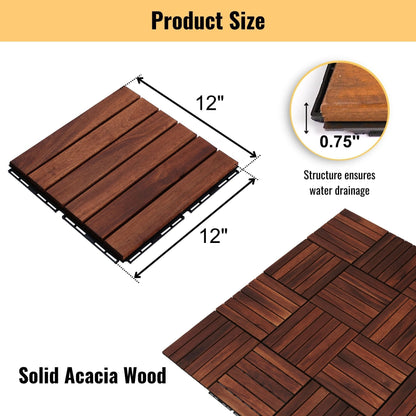 Striped Interlocking Deck Tiles with Waterproof Design - Brown, Gray, Light Brown