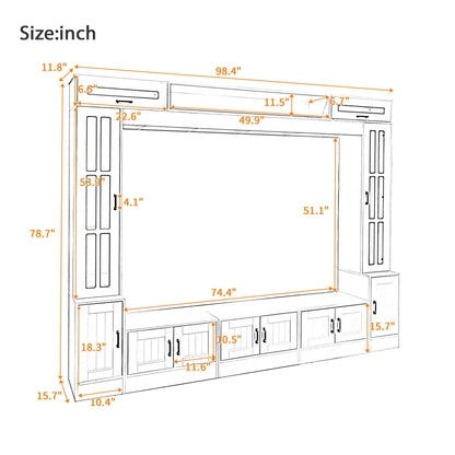Wall Unit Entertainment Center with Glass Doors - White or Black