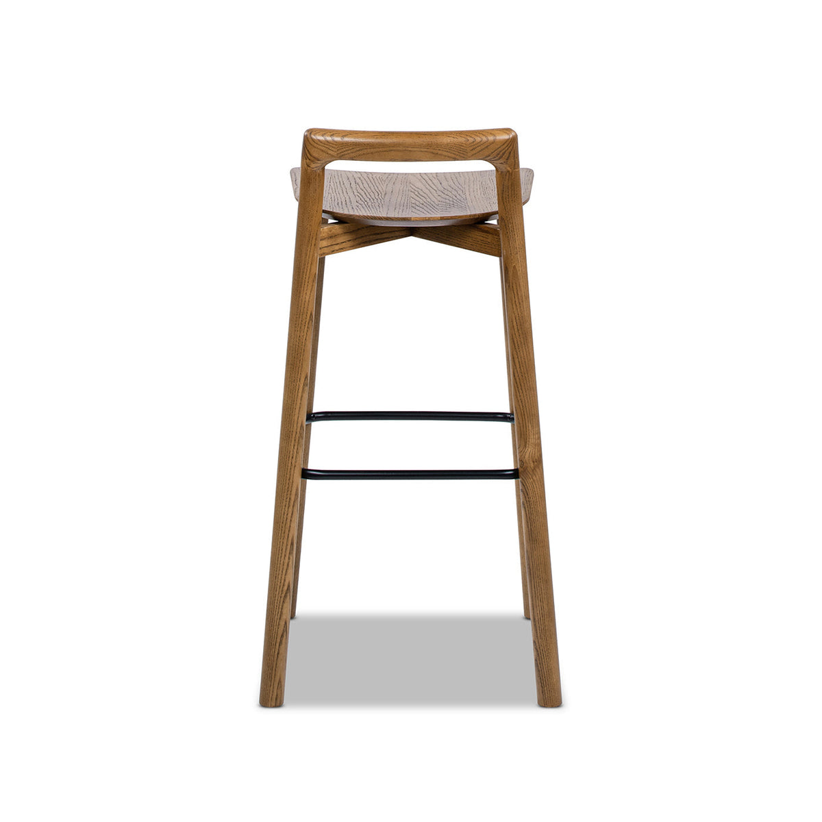 Modern Minimalist Low Back Barstool with Iron Footrest - Walnut