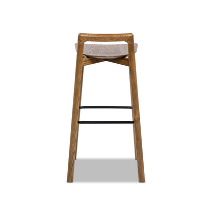 Modern Minimalist Low Back Barstool with Iron Footrest - Walnut