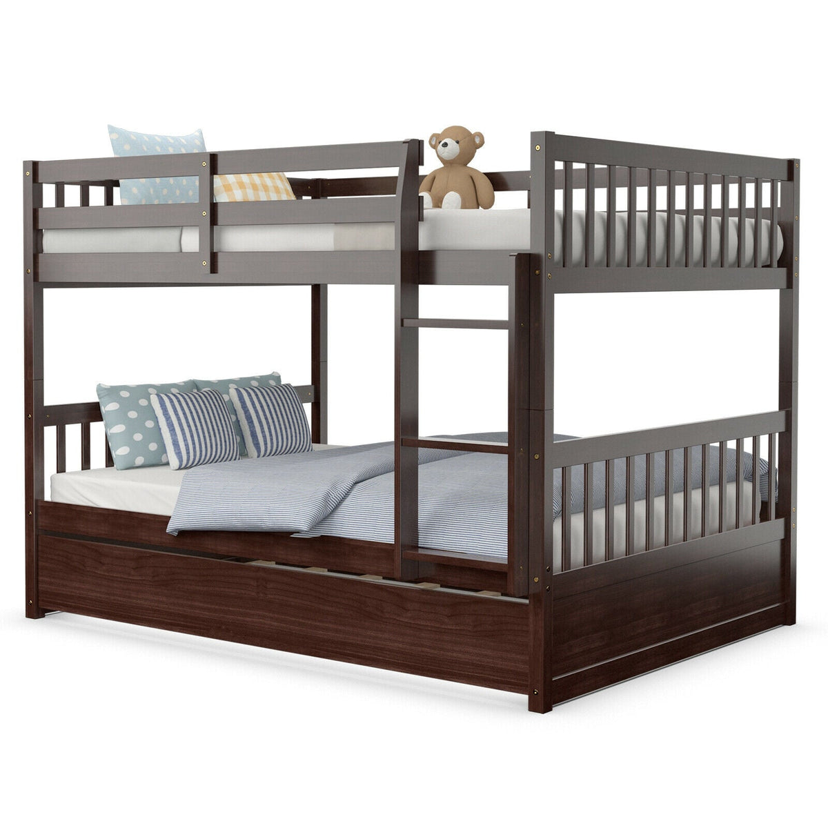 Full over Full Bunk Bed Platform Wood Bed with Ladder
