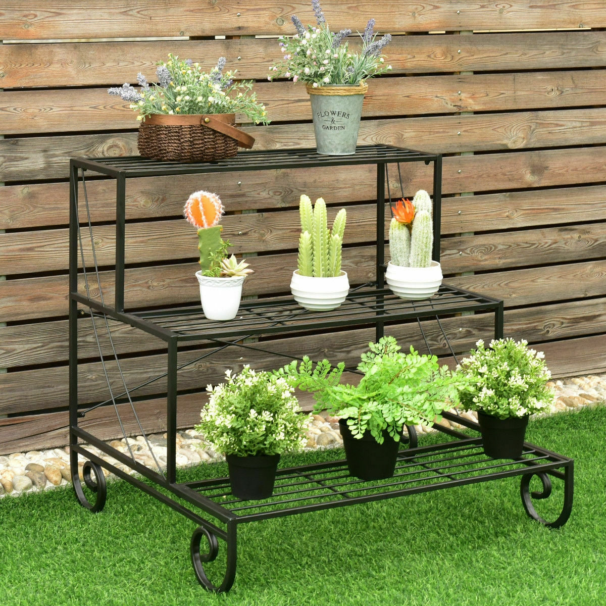 3 Tier Outdoor Metal Garden Planter Holder Shelf
