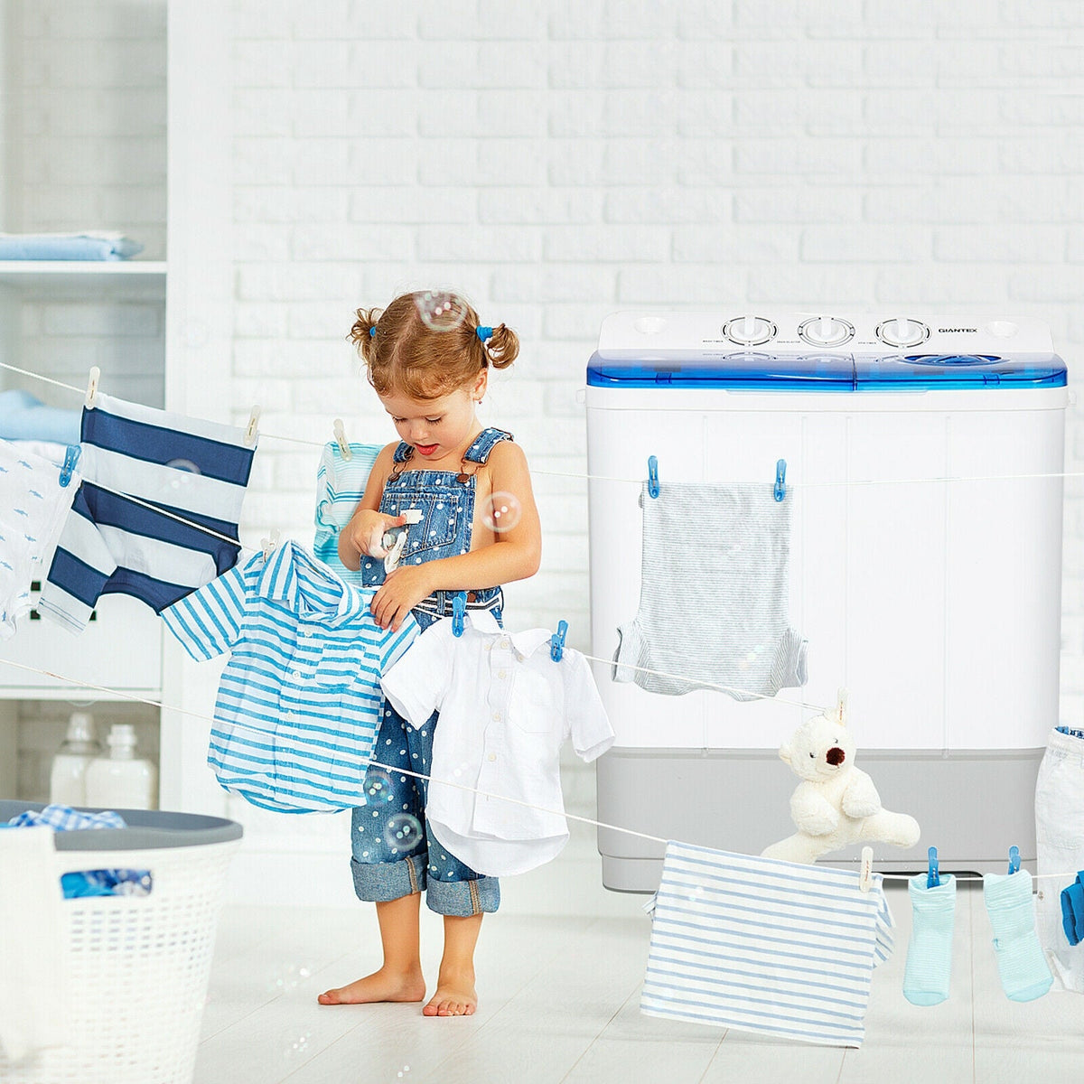2-in-1 Portable 22lbs Capacity Washing Machine with Timer Control