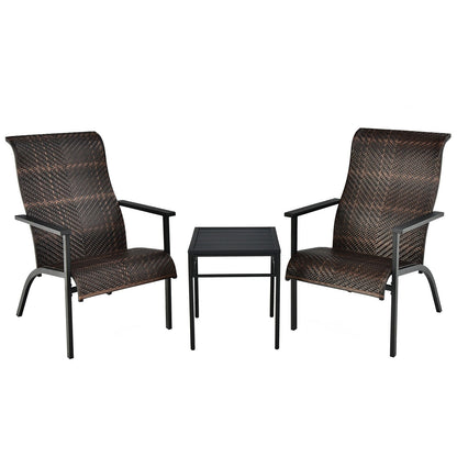 3 Pieces Patio Rattan Bistro Set with High Backrest and Armrest