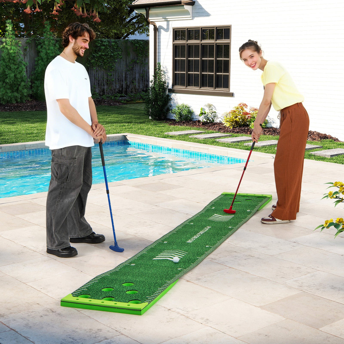 11 FT Putting Green Mat with 2 Adjustable Putters and 6 Balls