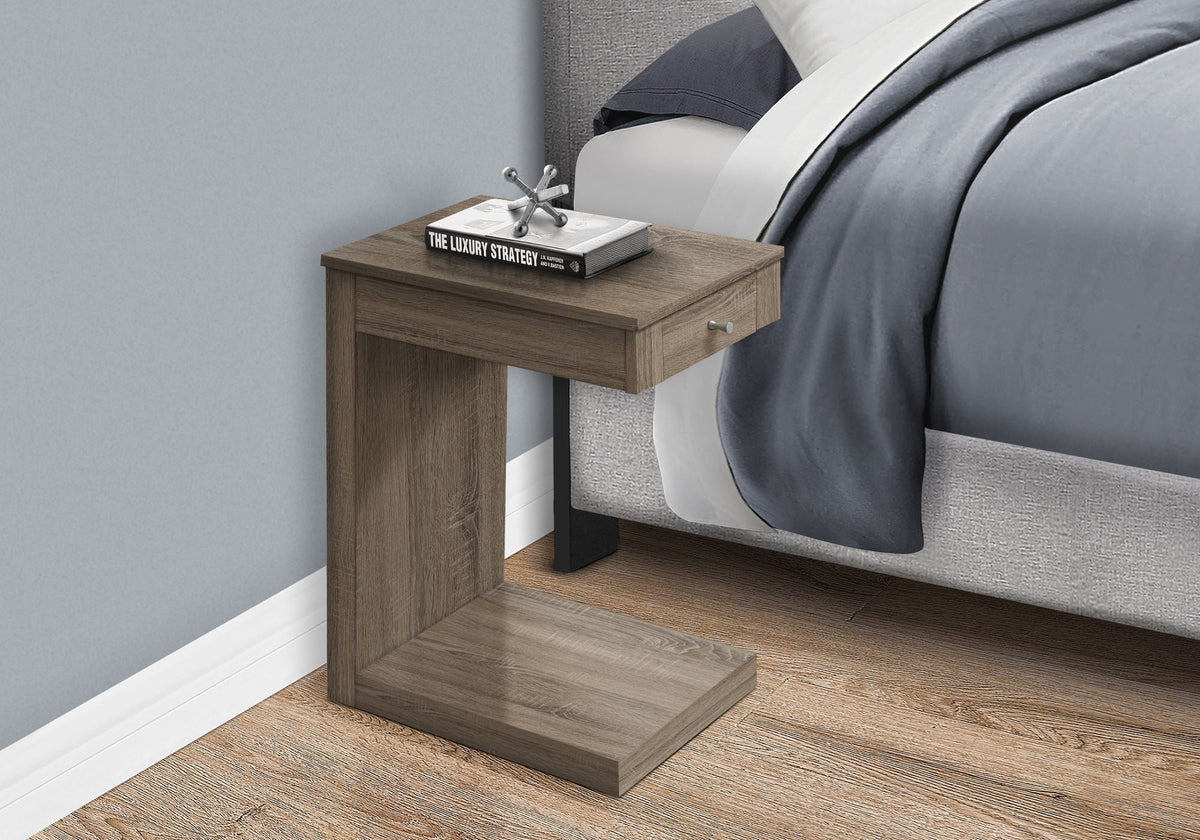 C-Shaped Accent Table with Hidden Drawer - Taupe
