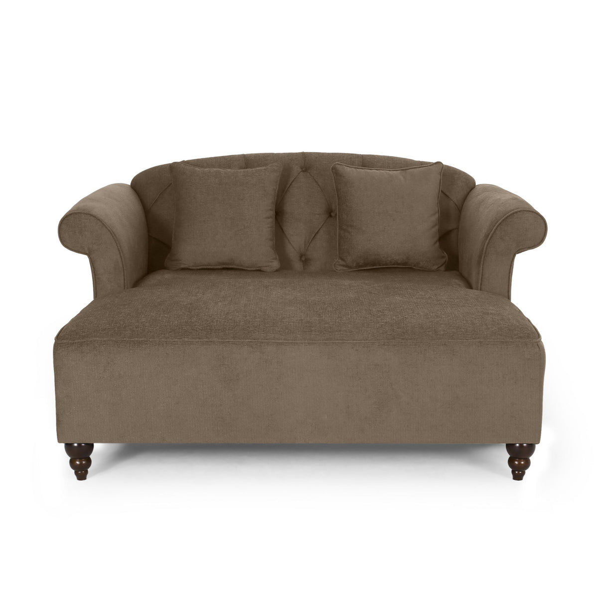 Upholstered Chaise Lounge with Scroll Arms & Pillows - Dark Gray or Dark Brown