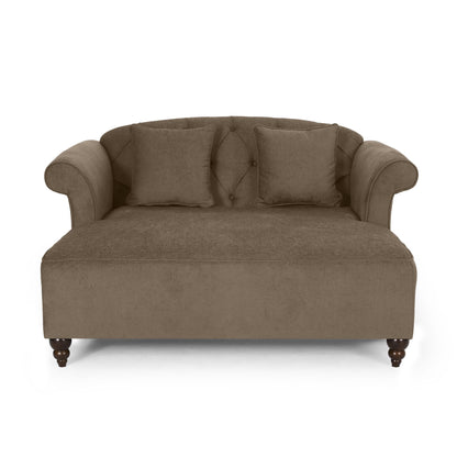 Upholstered Chaise Lounge with Scroll Arms & Pillows - Dark Gray or Dark Brown