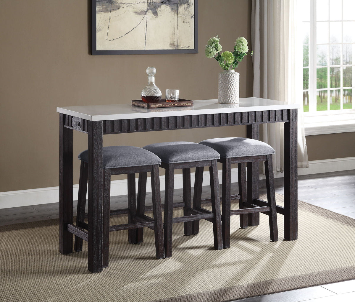 Marble Top 4 Piece Counter Height Dining Set with USB Charging Dock - Espresso