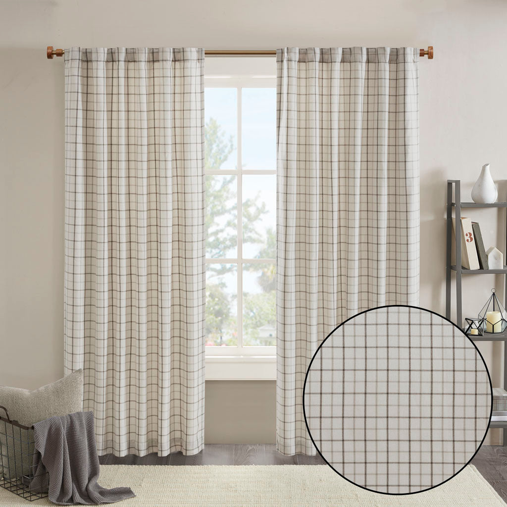 Plaid Rod Pocket Curtain Panel with Fleece Lining - Natural 50x95