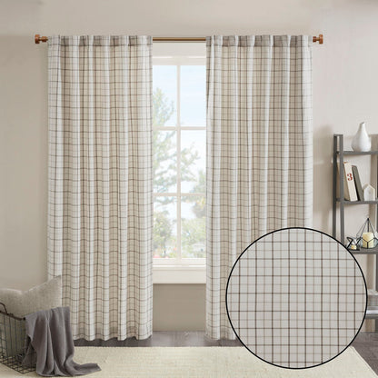 Plaid Rod Pocket Curtain Panel with Fleece Lining - Natural 50x95