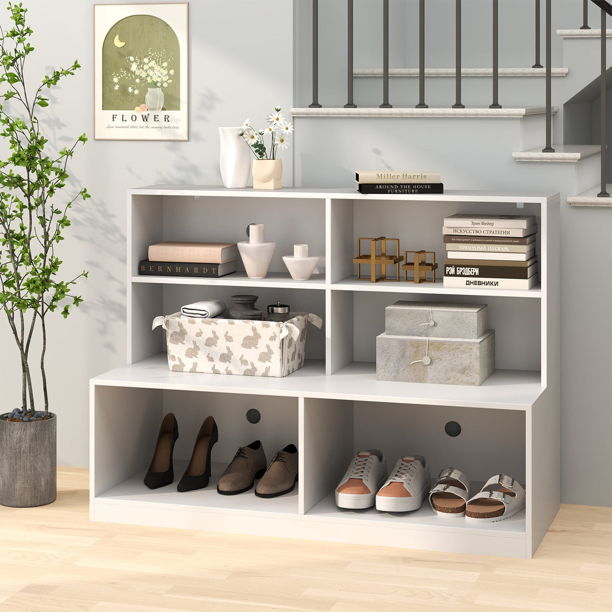 Entryway Shoe Cabinet with 2 Anti-tipping Kits-White
