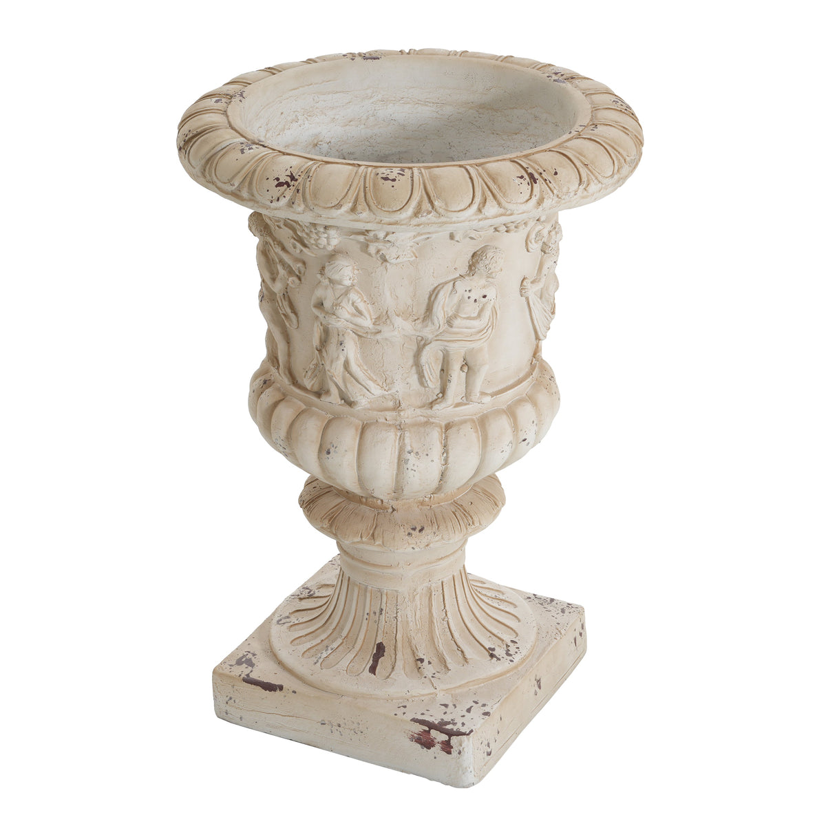 Garden Urn, Antique White, 27" H with Drainage Hole