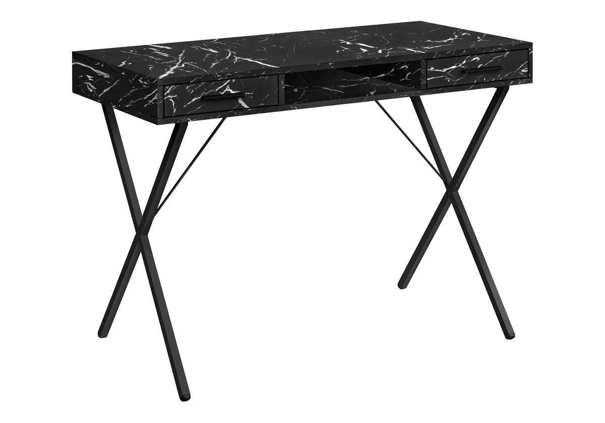 Modern Black Marble Look Computer Desk with Storage Drawers - Black