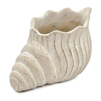 Sand and Cement Nautilus Shell Planter with Textured Finish - Beige Multi
