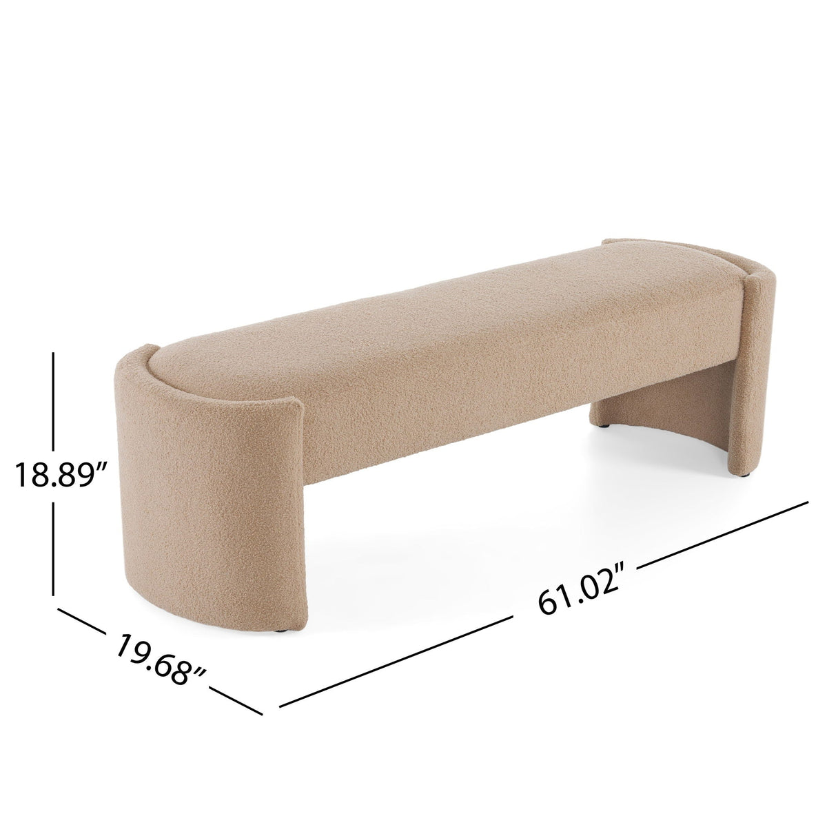 Simple Long Ottoman Bench with Plush Padded Seating - Light Camel
