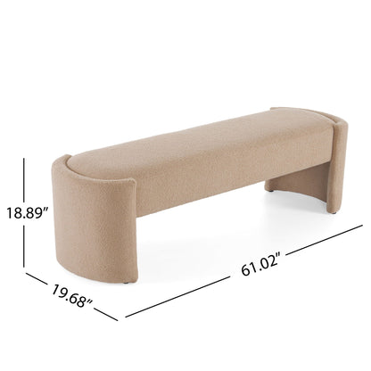 Simple Long Ottoman Bench with Plush Padded Seating - Light Camel
