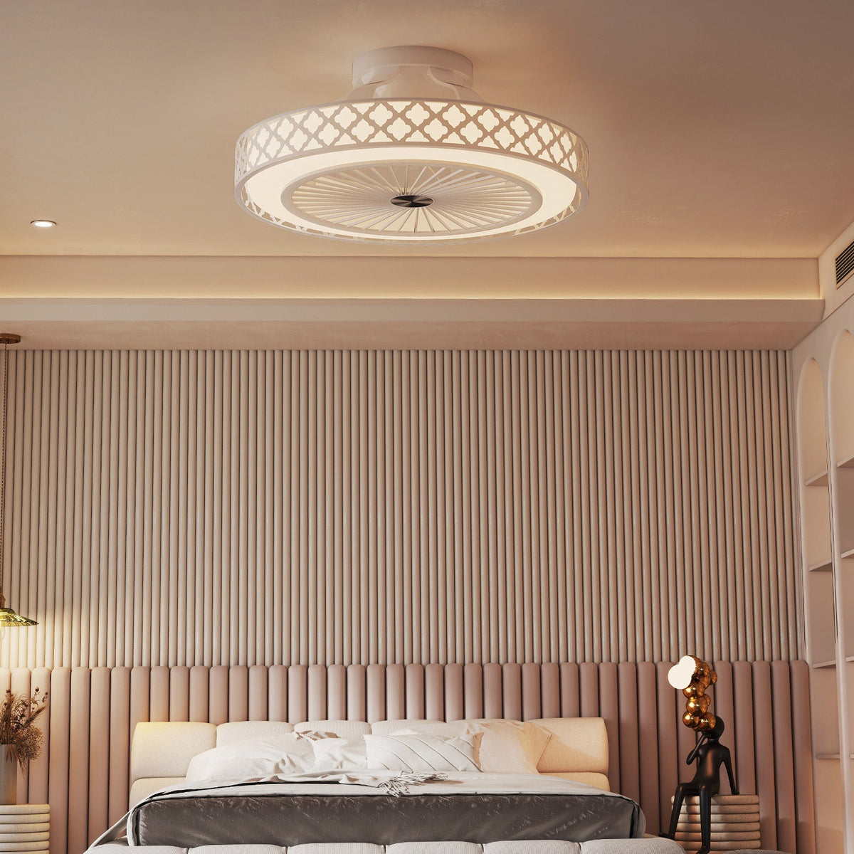 19 Inch Ceiling Fan with Light Low Profile Flush Mount Fan-White