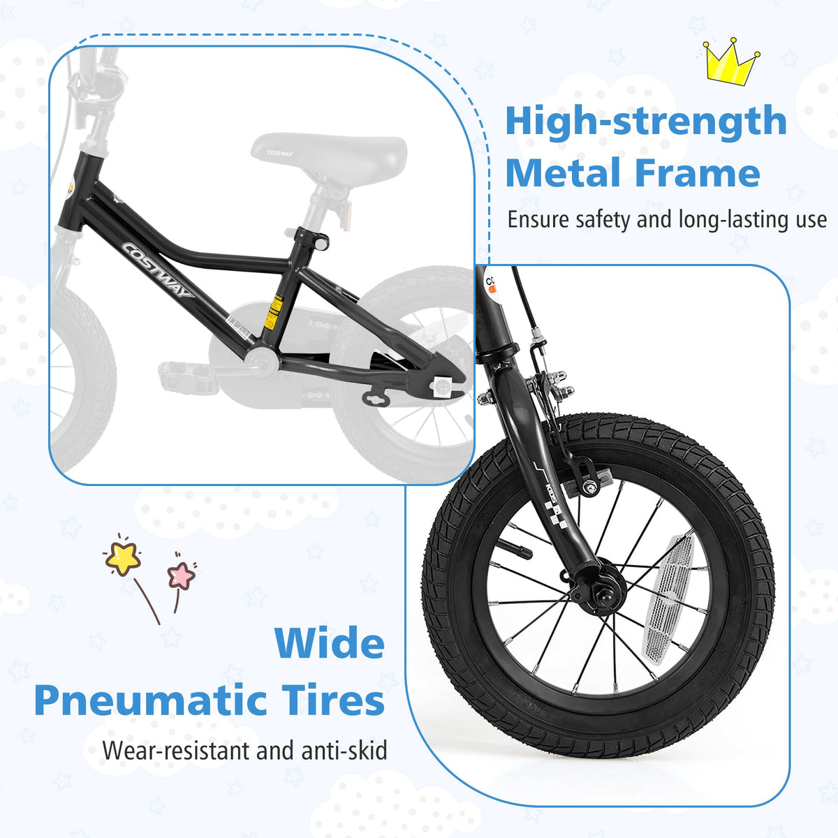 12 Inch Kids Bike Adjustable for 3-4 Years Old with Low-Step Frame