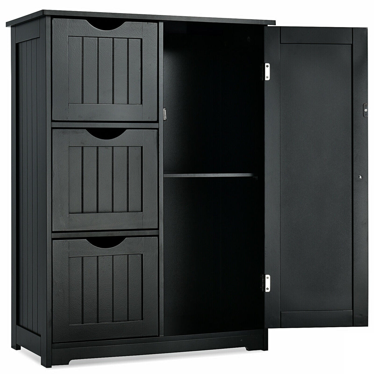 Bathroom Floor Cabinet Side Storage Cabinet with 3 Drawers and 1 Cupboard