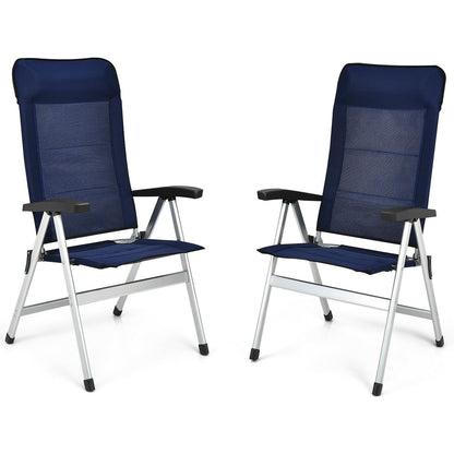 2Pcs Patio Dining Chair with Adjust Portable Headrest-Blue