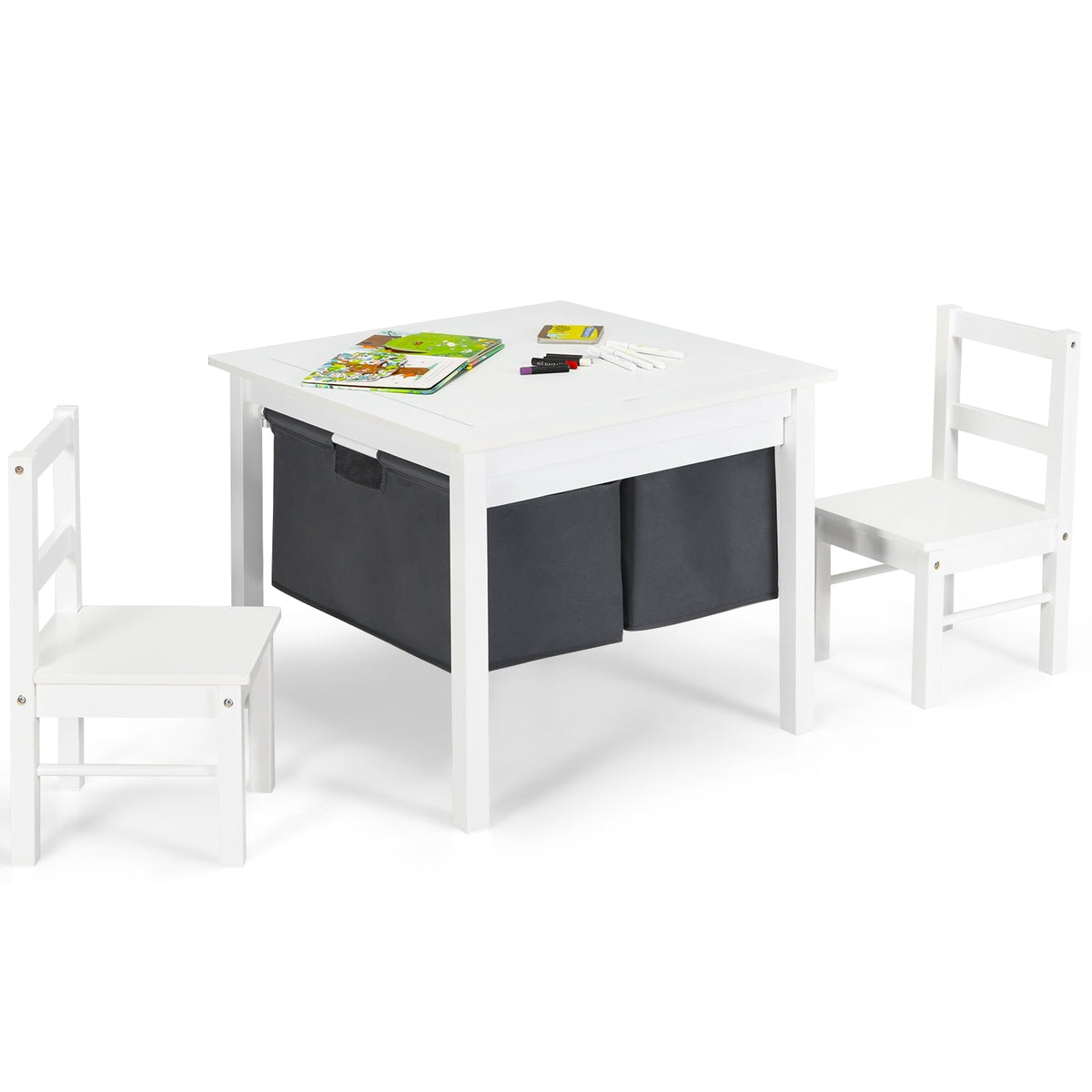 2-in-1 Kids Activity Table and 2 Chairs Set with Storage Building Block Table