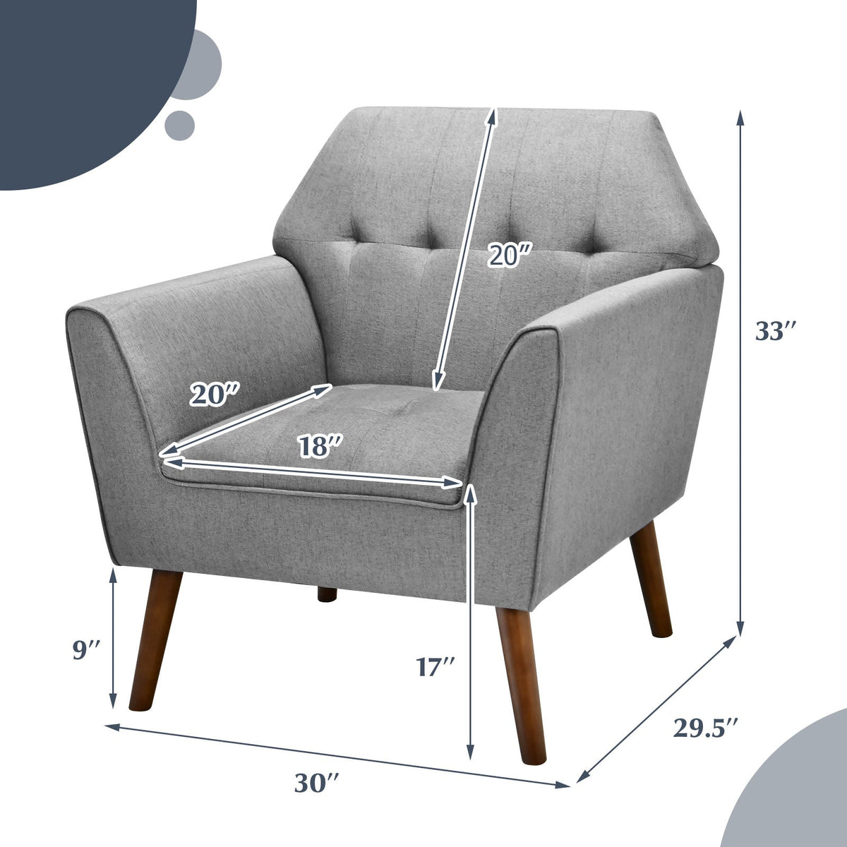 Modern Tufted Fabric Accent Chair with Rubber Wood Legs