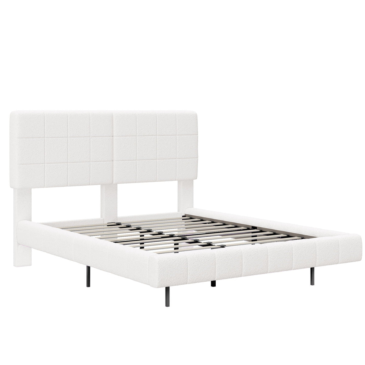 Floating Upholstered Bed with Light Strip - White