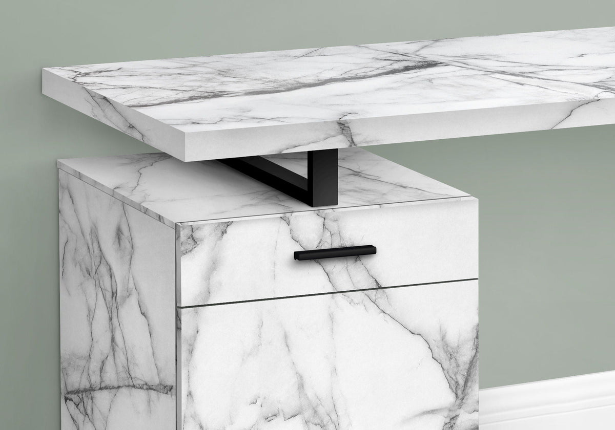 White Computer Desk with Marble Look Laminate and Storage Drawers