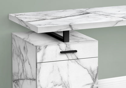 White Computer Desk with Marble Look Laminate and Storage Drawers