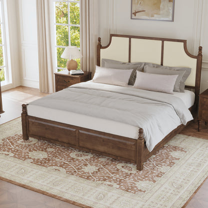 King Size Farmhouse Solid Wood Platform Bed Frame with 50.8" Tall Headboard - Walnut